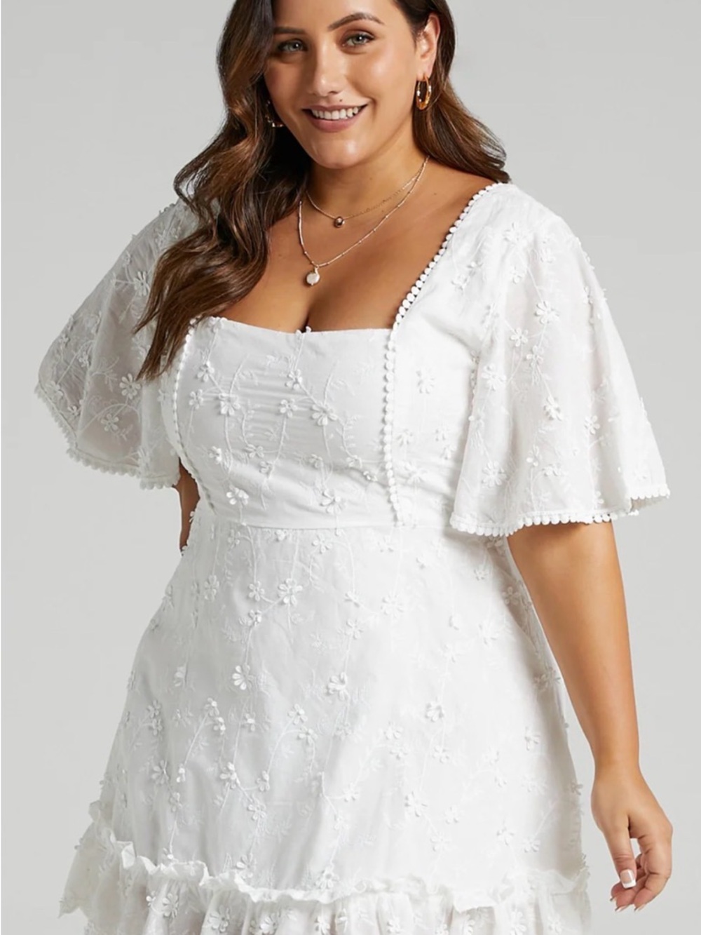 Showpo NWT Fancy a Spritz Mini Dress - Square Neck White Embroidery US 14